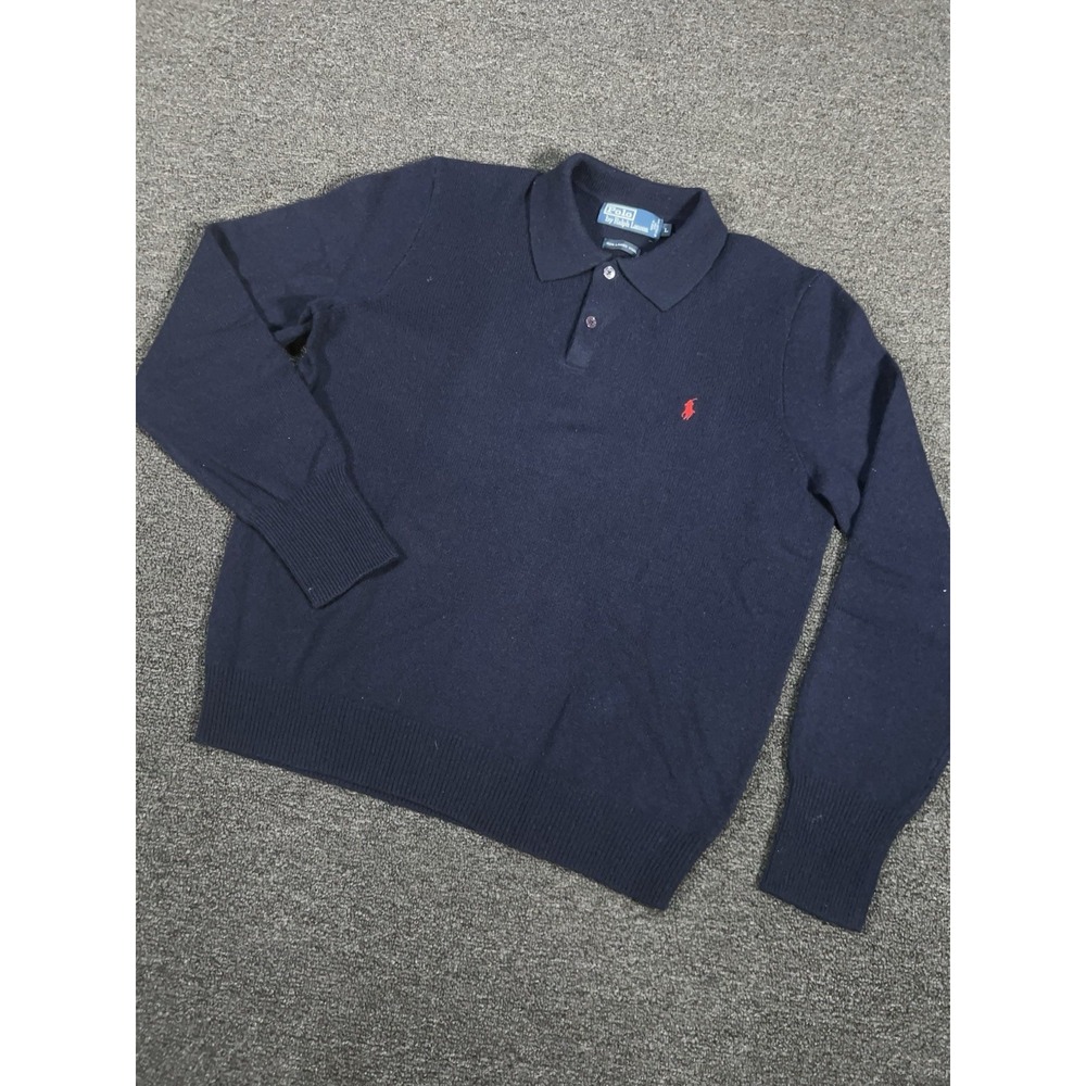 Vintage Polo Ralph Lauren Collared Sweater Polo Shirt Men's Large Blue Lambswool